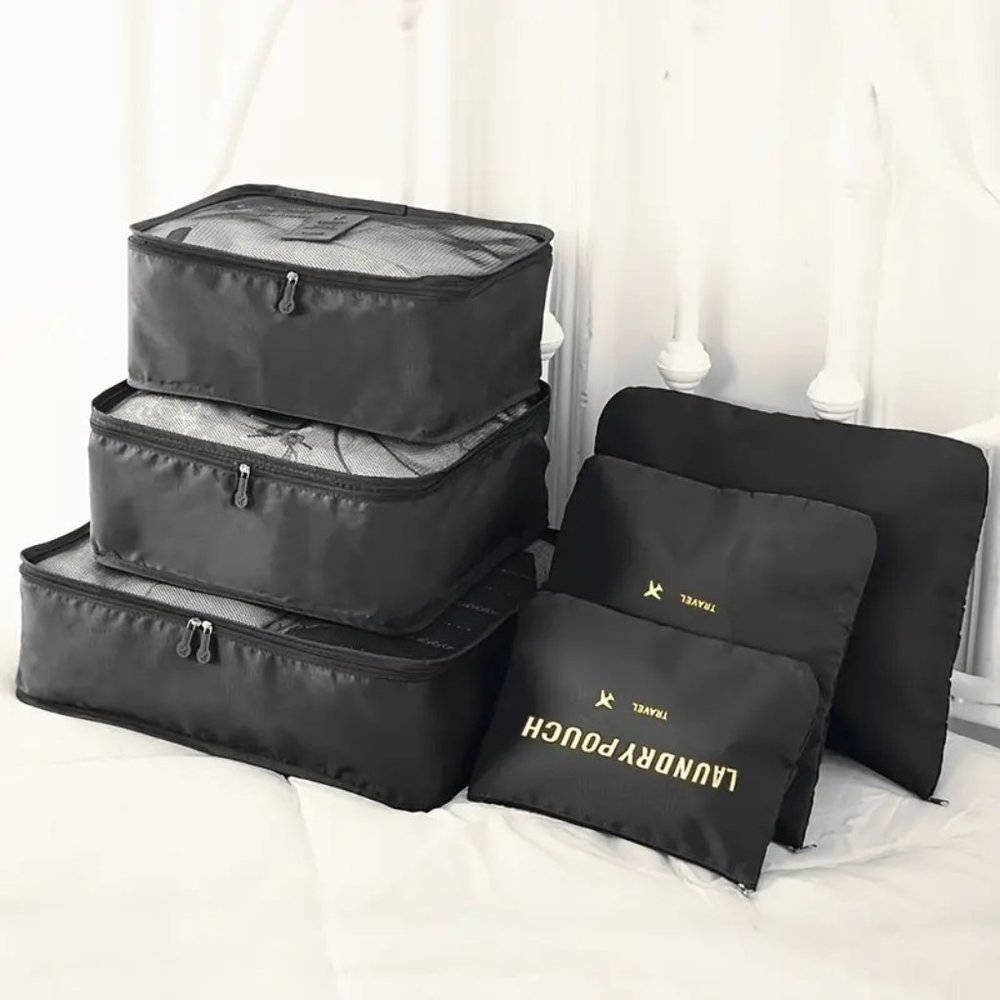 Travel Passions - Black 6pcs Travel Luggage Packing Cubes